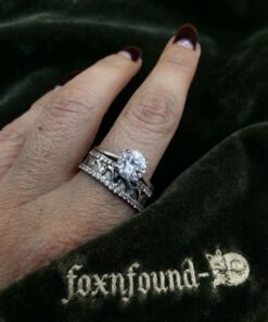 Vintage Sterling Silver CZ Solitaire & Wide Wave Band Ring Set – UK Size S~35