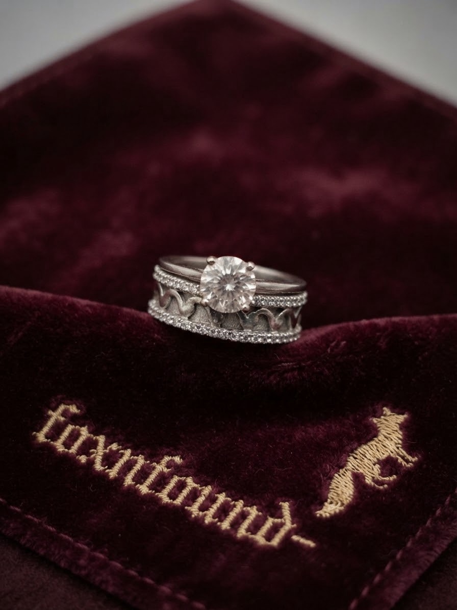 Vintage Sterling Silver CZ Solitaire & Wide Wave Band Ring Set – UK Size S~35