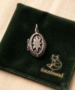 Vintage Sterling Silver 925 Oval Starburst Locket Pendant – CZ – Victorian Style – 90s, Hallmarked~212