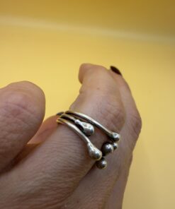 Vintage Brutalist Silver Wrap Ring Organic Molten Ball Ends Open Coil UK L½ US 6~37