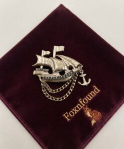 Vintage Soviet USSR Gold Tone Sailing Ship Brooch with Anchor & Chain, Nautical Pin~210