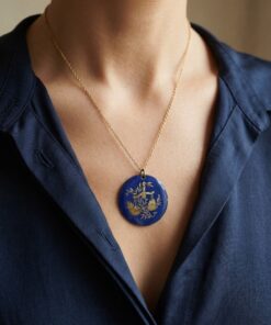 Vintage 1960s–70s Enamel on Copper Pendant – Libra Scales, Love vs Money – Blue & Gold~213