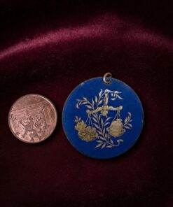 Vintage 1960s–70s Enamel on Copper Pendant – Libra Scales, Love vs Money – Blue & Gold~213