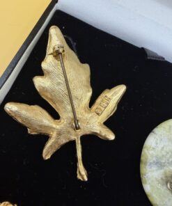 Vintage BSK Signed Gold Tone Maple Leaf Brooch Brushed Textured 1950s-60s