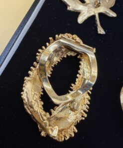 Vintage BSK Signed Gold Tone Maple Leaf Brooch Brushed Textured 1950s-60s