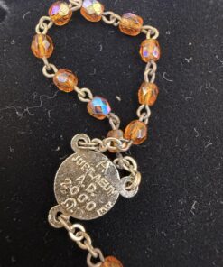 Vintage Padre Pio Decade Rosary Czech Amber AB Glass Beads Crucifix
