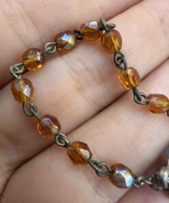 Vintage Padre Pio Decade Rosary Czech Amber AB Glass Beads Crucifix