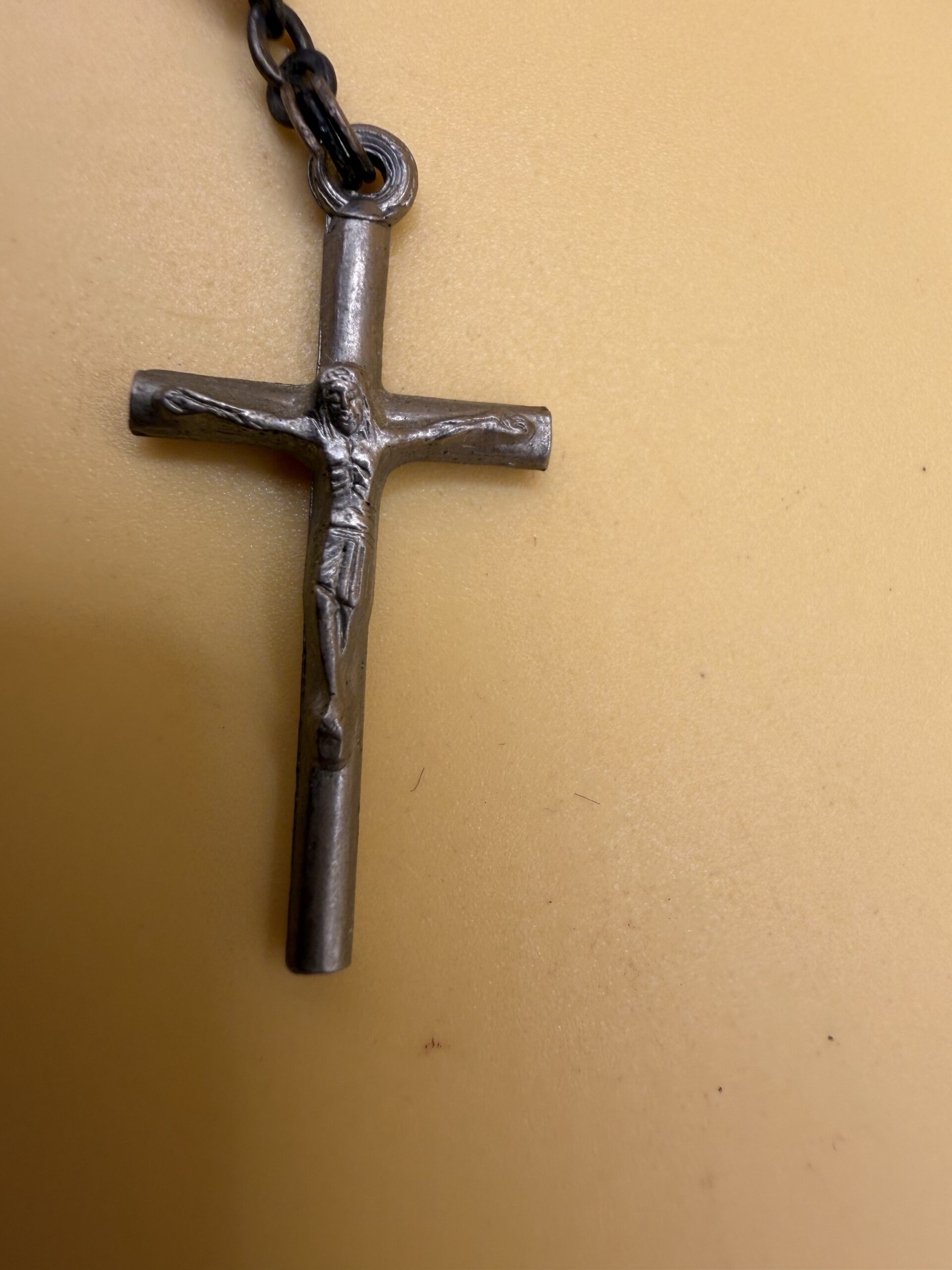 Vintage Padre Pio Decade Rosary Czech Amber AB Glass Beads Crucifix
