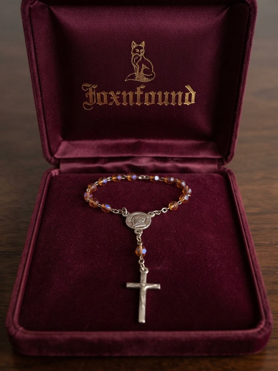 Vintage Padre Pio Decade Rosary Czech Amber AB Glass Beads Crucifix