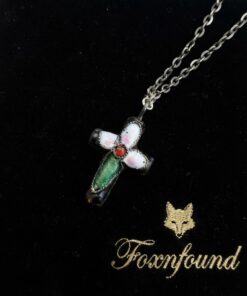 Vintage Cloisonné Enamel Rosary Bracelet Black Floral Beads Cross