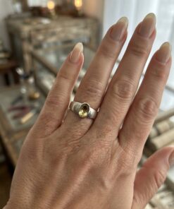 Sterling Silver 925 Natural Citrine Ring Oval Faceted Bezel Wide Band UK Size J
