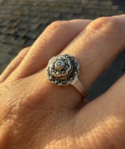 Vintage Sterling Silver 925 Marcasite Rose Flower Ring Art Deco Style UK O½ US 7.5~214