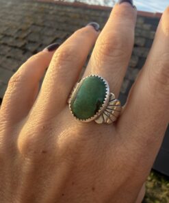 Vintage Sterling Silver 925 Green Turquoise Ring – Southwestern Style – Size U / US 10