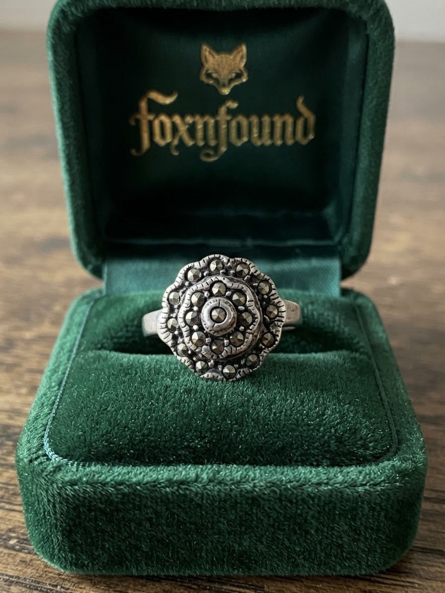 Vintage Sterling Silver 925 Marcasite Rose Flower Ring Art Deco Style UK O½ US 7.5~214
