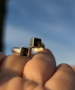 Sterling Silver Smoky Quartz Toi et Moi Ring Square Bezel Minimalist Brushed Silver UK Q US 8~214