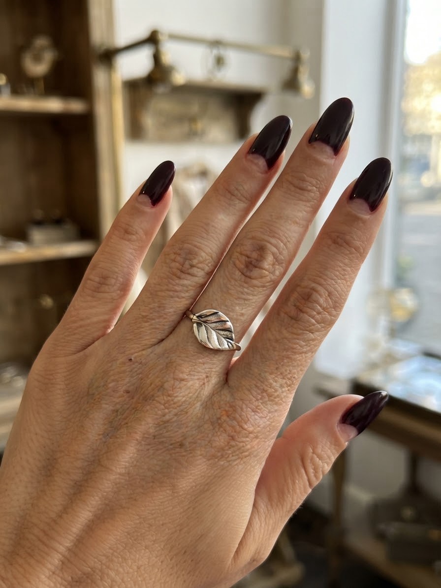 Vintage Soviet USSR 916 Silver Leaf Ring Hallmarked Star Minimalist Botanical UK M½ US 6.5~214