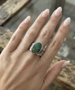 Vintage Sterling Silver 925 Green Turquoise Ring – Southwestern Style – Size U / US 10