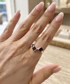 Sterling Silver Smoky Quartz Toi et Moi Ring Square Bezel Minimalist Brushed Silver UK Q US 8~214