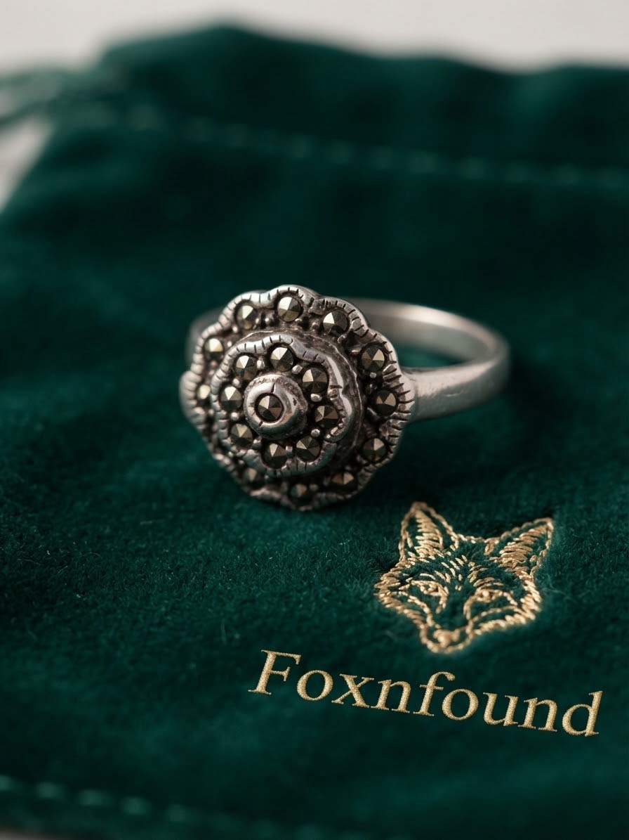 Vintage Sterling Silver 925 Marcasite Rose Flower Ring Art Deco Style UK O½ US 7.5~214