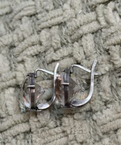 Vintage 1990s Ukrainian 925 Silver Genuine Rock Crystal Earrings English Lock Hallmarked~215