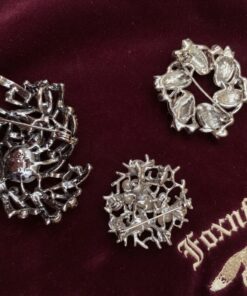 Lot of 3 Silver Tone Statement Brooches Faux Pearl Rhinestone Enamel Tulip Wreath Coral Branch