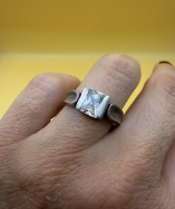 Vintage Sterling Silver 925 Clear Stone Modernist Ring – UK Size M~215