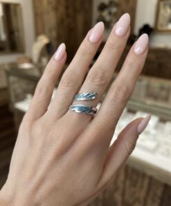 Vintage Sterling Silver 925 Crushed Turquoise Feather Wrap Ring – Adjustable UK R/S (US 9)~215