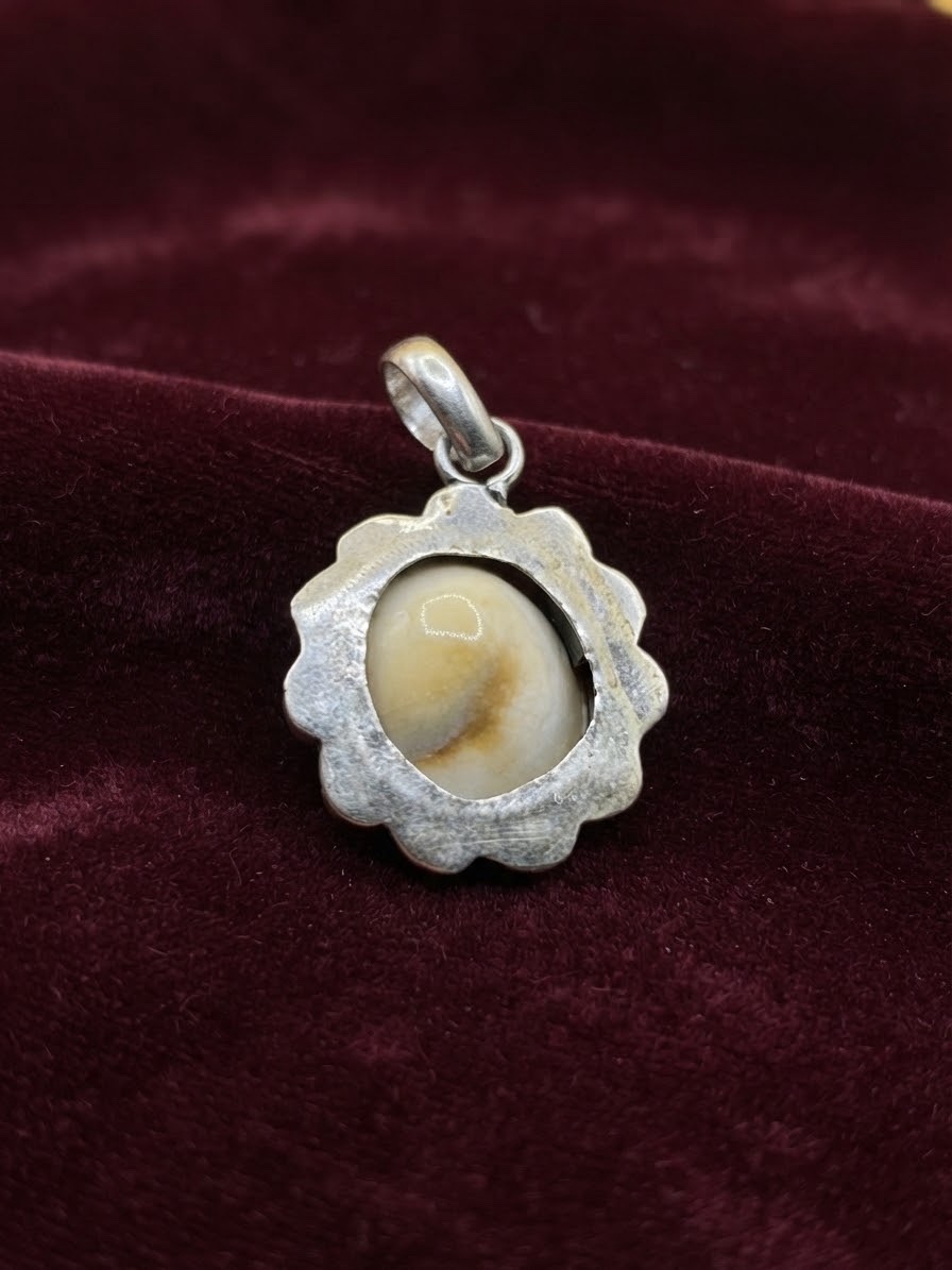 Sterling Silver 925 Shiva Eye Shell Pendant – Boho Flower Setting~213