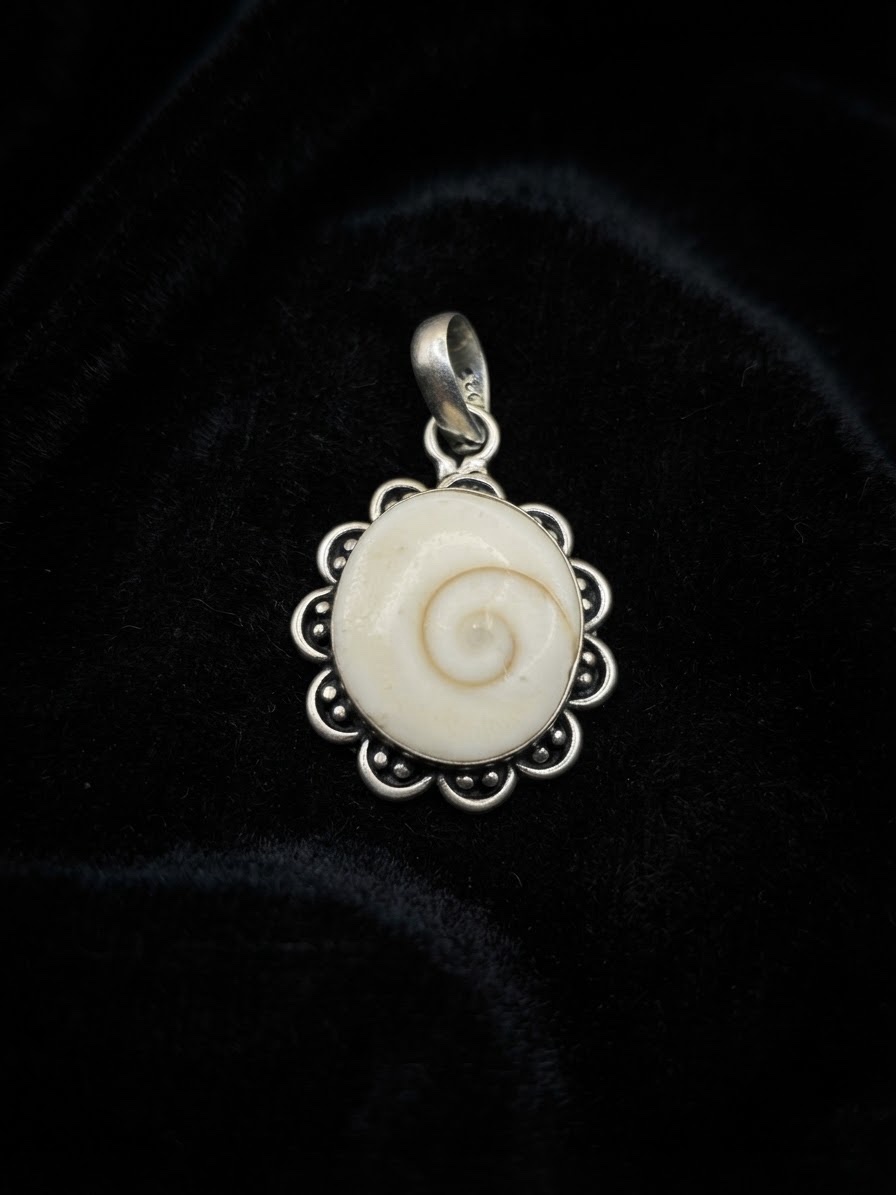 Sterling Silver 925 Shiva Eye Shell Pendant – Boho Flower Setting~213