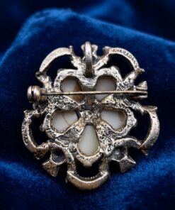 Vintage MIRACLE Scottish Thistle Brooch Faux Agate Glass Cabochons Celtic Signed