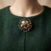 Vintage MIRACLE Scottish Thistle Brooch Faux Agate Glass Cabochons Celtic Signed