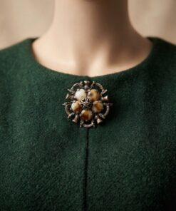 Vintage MIRACLE Scottish Thistle Brooch Faux Agate Glass Cabochons Celtic Signed
