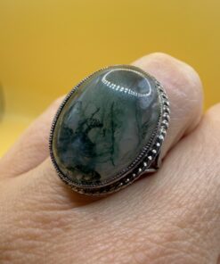 Vintage Moss Agate Silver Statement Ring – UK K½ / US 5.25