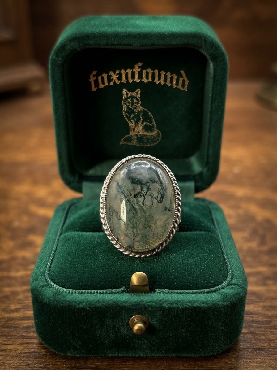 Vintage Moss Agate Silver Statement Ring – UK K½ / US 5.25