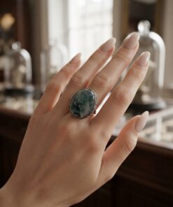 Vintage Moss Agate Silver Statement Ring – UK K½ / US 5.25