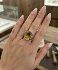 Vintage Sterling Silver 925 Large Citrine Statement Ring – Bold Oval Cocktail Ring Uk O