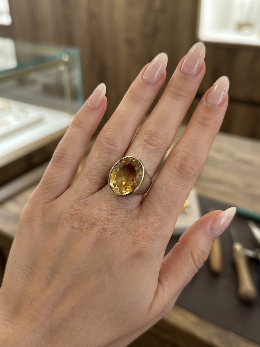 Vintage Sterling Silver 925 Large Citrine Statement Ring – Bold Oval Cocktail Ring Uk O