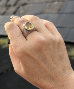 Vintage Sterling Silver 925 Large Citrine Statement Ring – Bold Oval Cocktail Ring Uk O