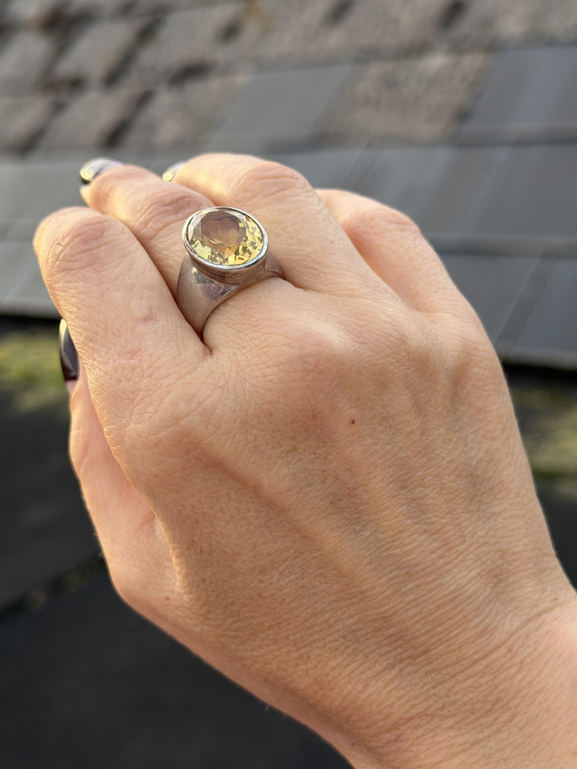 Vintage Sterling Silver 925 Large Citrine Statement Ring – Bold Oval Cocktail Ring Uk O