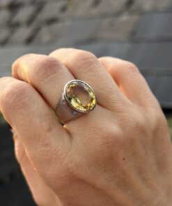 Vintage Sterling Silver 925 Large Citrine Statement Ring – Bold Oval Cocktail Ring Uk O