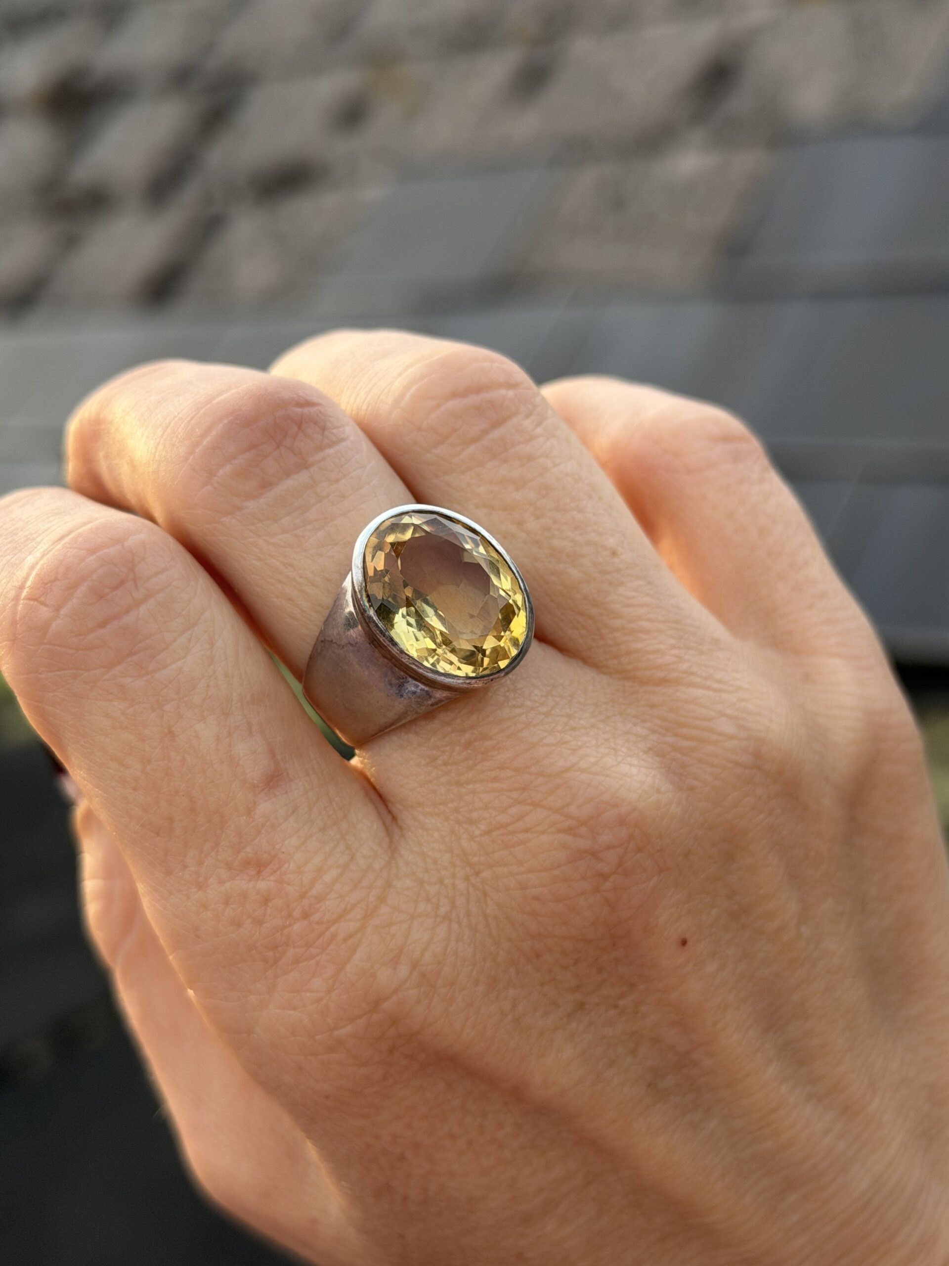 Vintage Sterling Silver 925 Large Citrine Statement Ring – Bold Oval Cocktail Ring Uk O