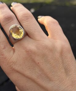 Vintage Sterling Silver 925 Large Citrine Statement Ring – Bold Oval Cocktail Ring Uk O