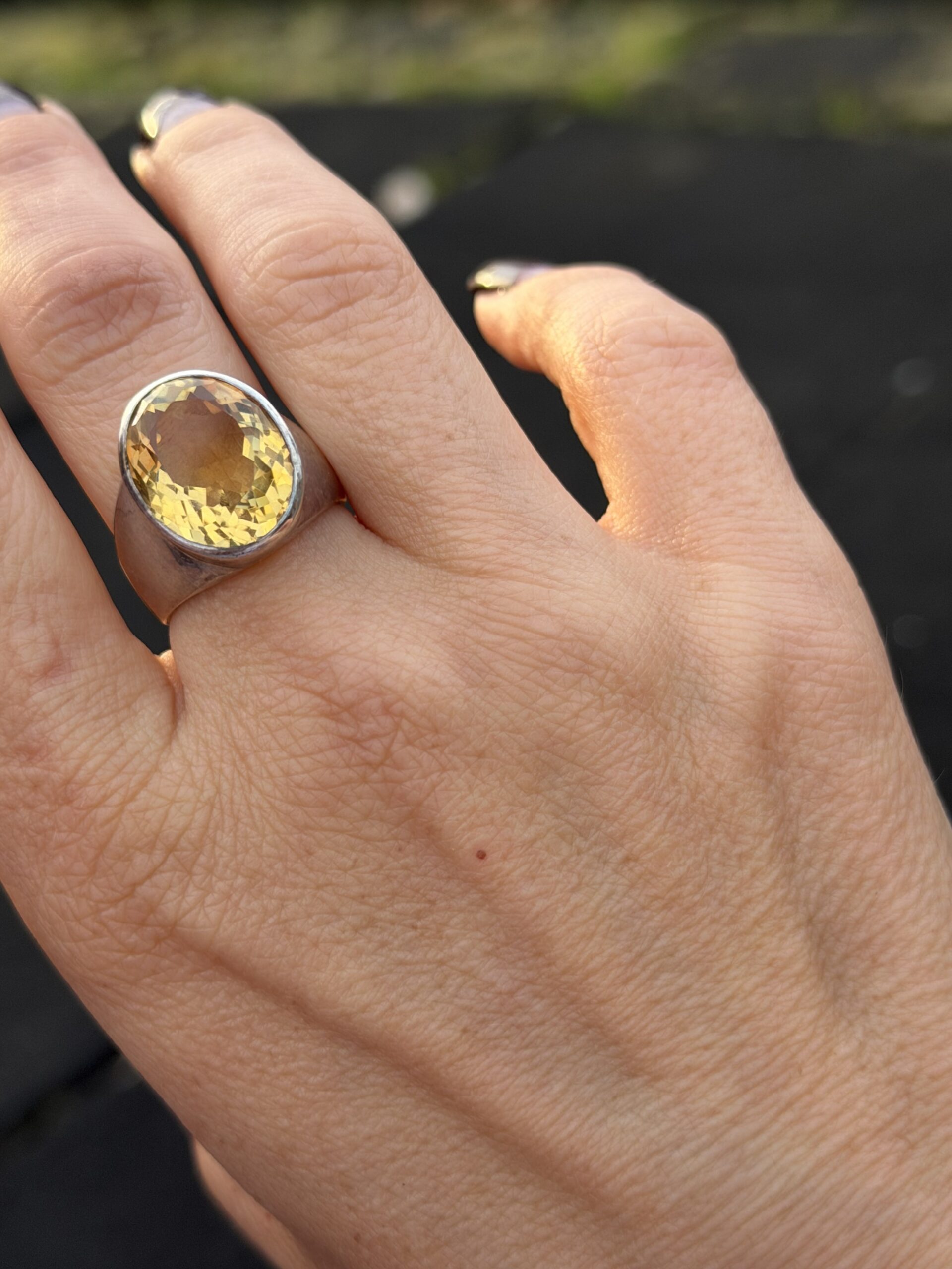 Vintage Sterling Silver 925 Large Citrine Statement Ring – Bold Oval Cocktail Ring Uk O