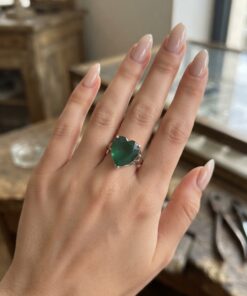 Sterling Silver 925 Green Onyx Heart Ring, Filigree Setting, UK Size P