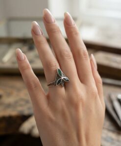 Vintage Sterling Silver 925 Green Onyx & Marcasite Ring – UK Size P~216