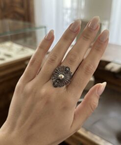 Vintage 925 Silver Filigree Flower Ring – UK P / US 7.75~216