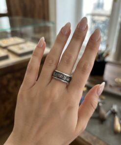 Vintage Chinese Wealth & Prosperity Ring – Auspicious Characters Wide Band UK T US 10~216
