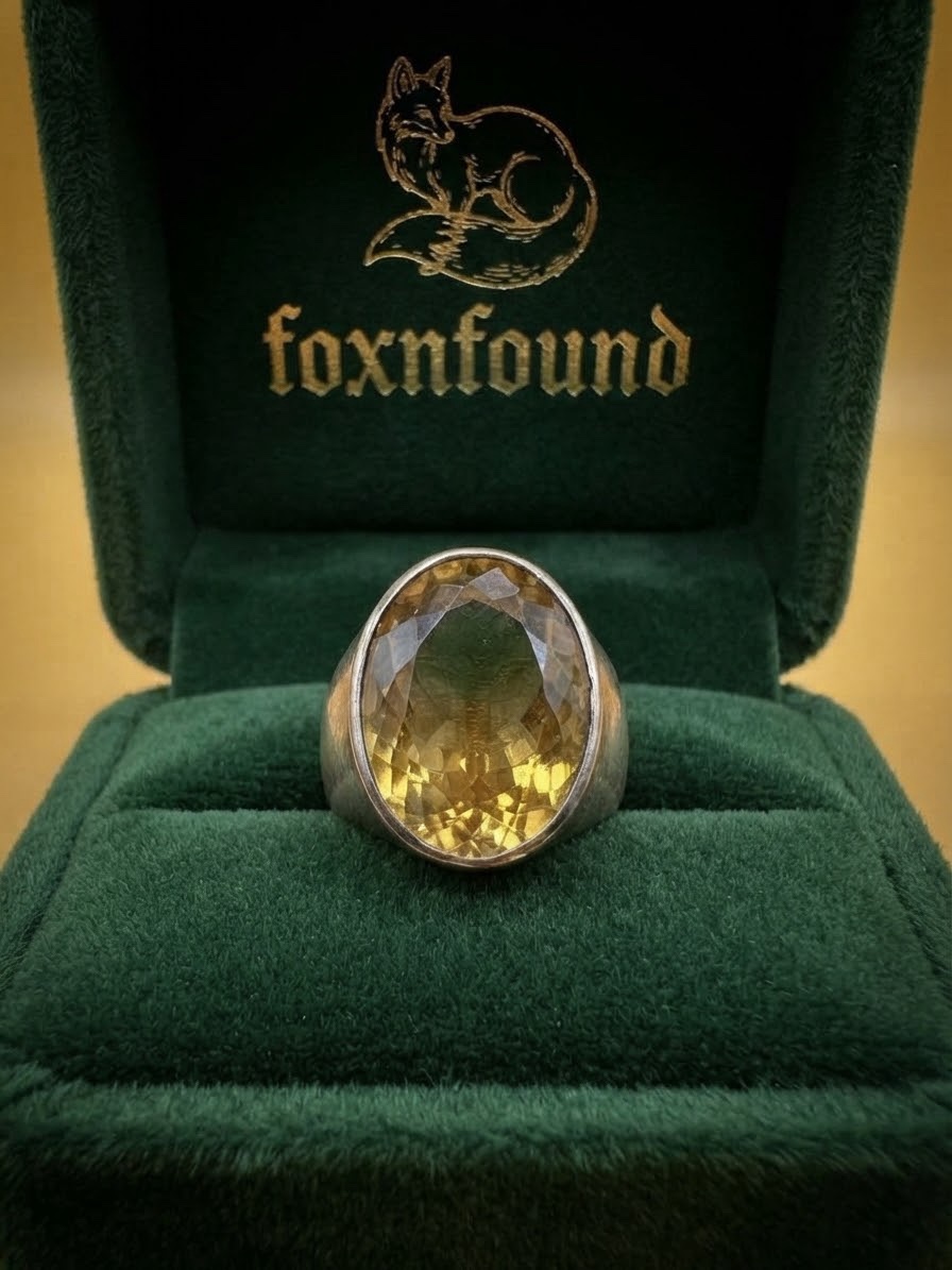 Vintage Sterling Silver 925 Large Citrine Statement Ring – Bold Oval Cocktail Ring Uk O
