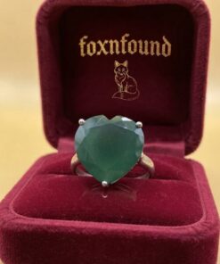 Sterling Silver 925 Green Onyx Heart Ring, Filigree Setting, UK Size P