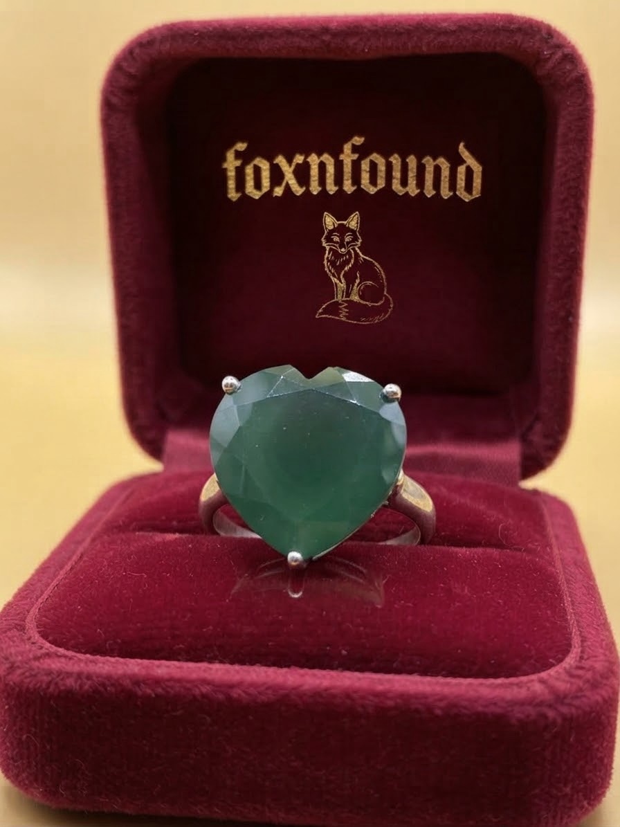 Sterling Silver 925 Green Onyx Heart Ring, Filigree Setting, UK Size P